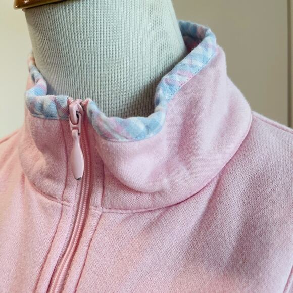 Vintage y2K Sweatshirt Pink Plaid Coastal Grannycore Pockets Coastal beachy Sz S - Picture 3 of 9